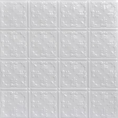 FROM PLAIN TO BEAUTIFUL IN HOURS Florentine 2 ft. x 2 ft. Tin Style Nail Up Ceiling Tile in White (48 sq. ft./case), 12PK SKPC210-wh-24x24-N-12